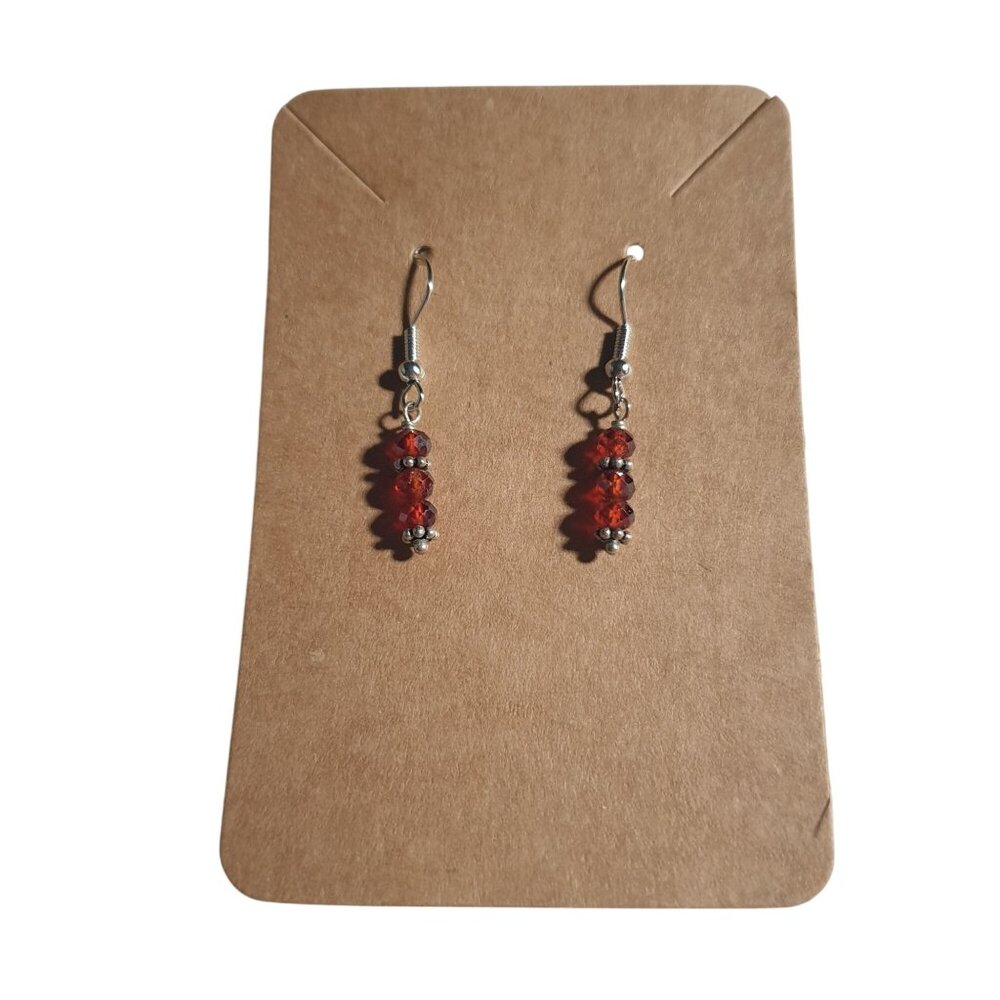 Burnt Orange Crystal Silver Tone Dangle Earring Hook Handmade Jewelry Gift Women